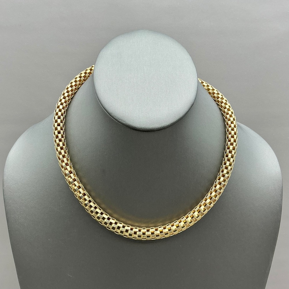 Mesh Chain Necklace Women Gold Tone Woven Link Lobster Claw Clasp Fashion Jewel